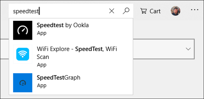 microsoft windows store - search for speedtest