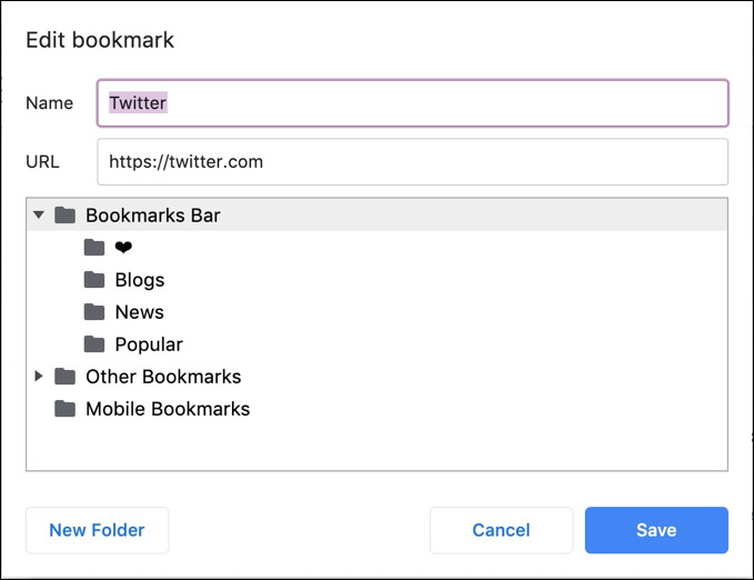 google chrome - big bookmark edit window