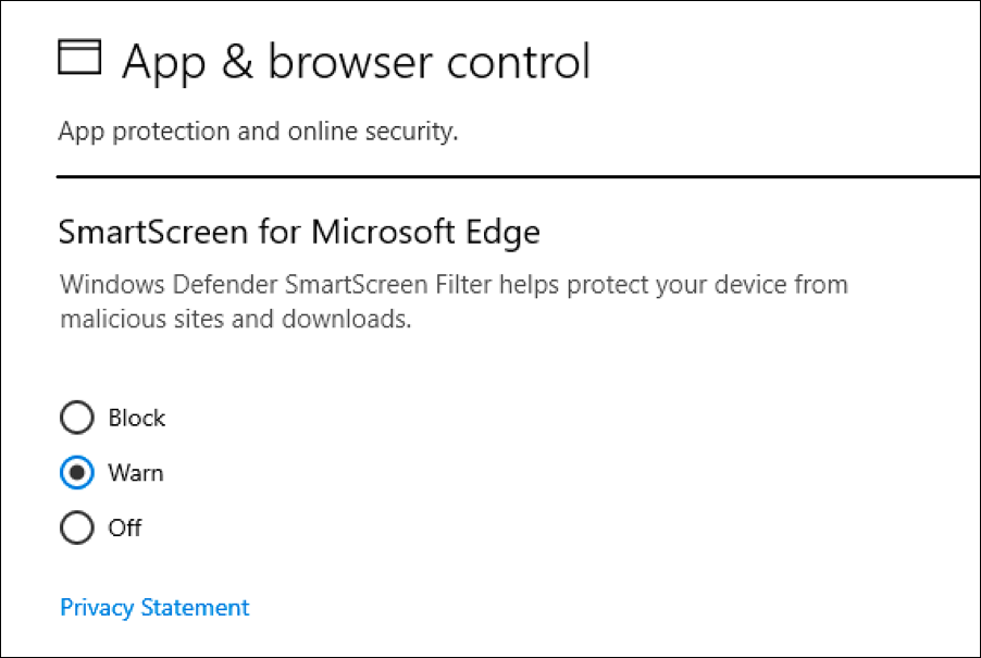 Windows Defender 웹 브라우저 보호 설정