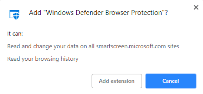 Chrome에 Windows Defender Extension을 추가 하시겠습니까?