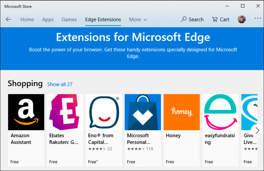 microsoft store - edge extensions