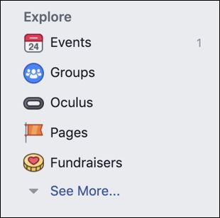 facebook left menu - explore