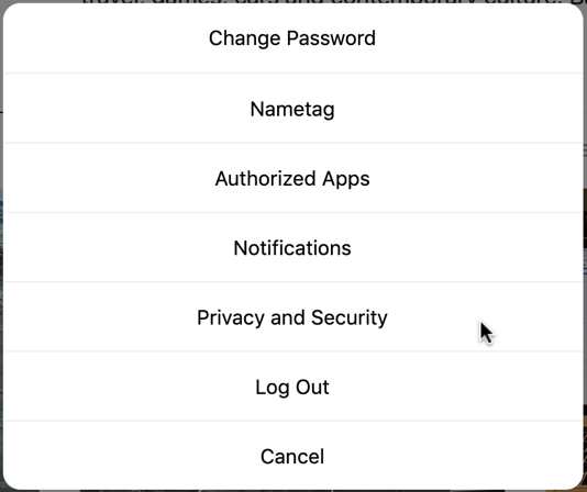 instagram settings menu