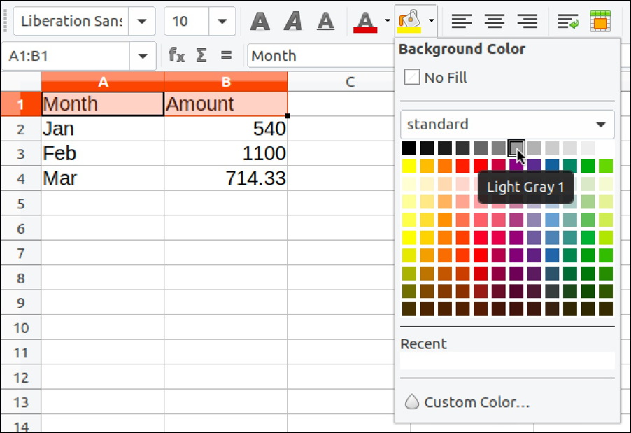 change background cell color- libreoffice calc spreadsheet excel numbers