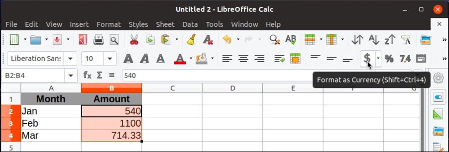 format data currency number cells - libreoffice calc excel numbers