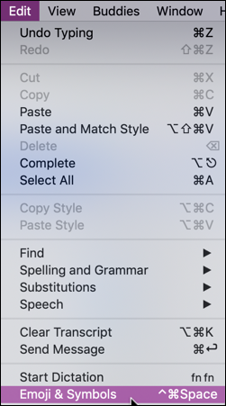 mac edit > emoji & symbols