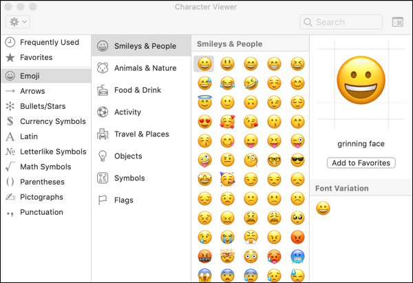 emoji and emoticons macos x