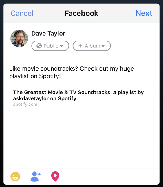 Post spotify playlist codes to facebook