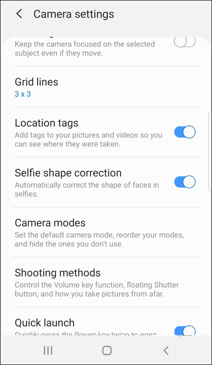 android camera app settings - store location tags