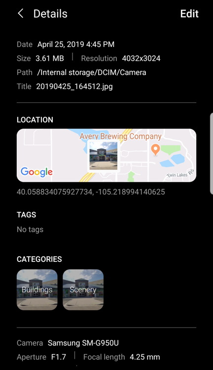 android photo with exif geolocation location data embedded