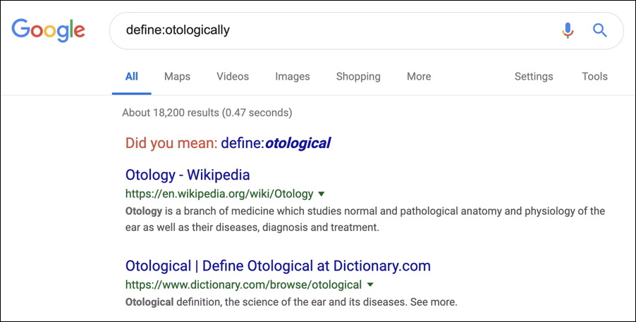 google define word dictionary look up search example otologically