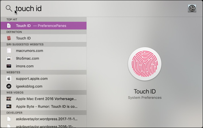 mac spotlight - touch id