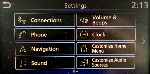 main nissan entertainment system settings page