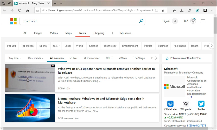 bing news windows 10 microsoft edge browser