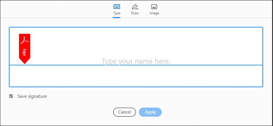 pdf signature - type to sign - input box - adobe reader