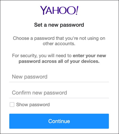 yahoo mail change password