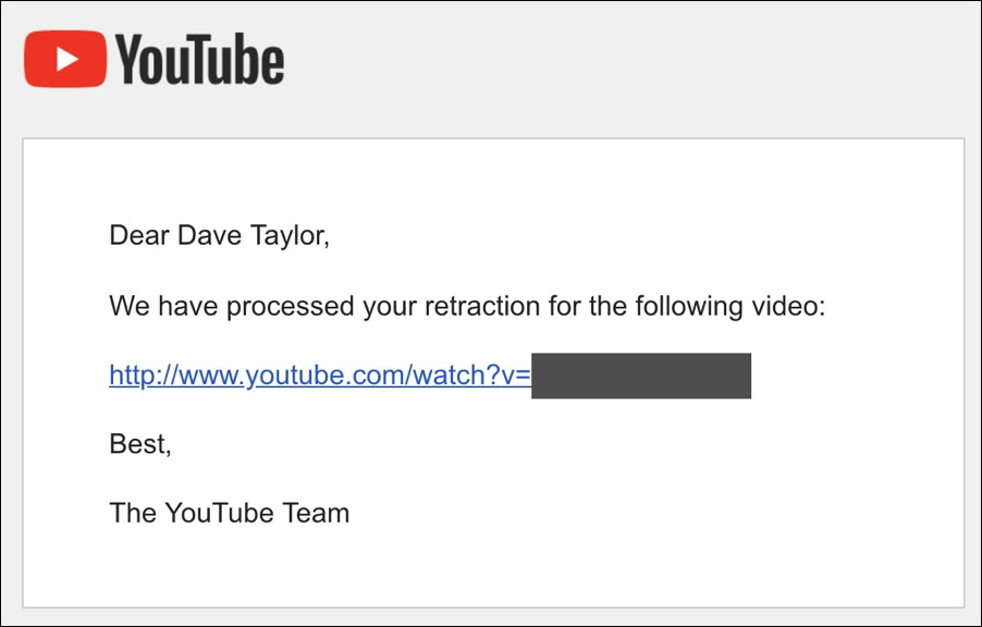 youtube cancelled retracted removed deleted copyright strike claim