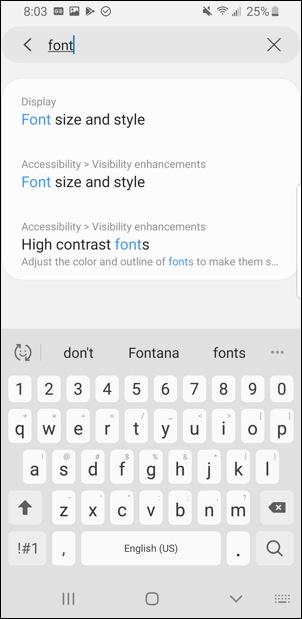 android settings - search - font