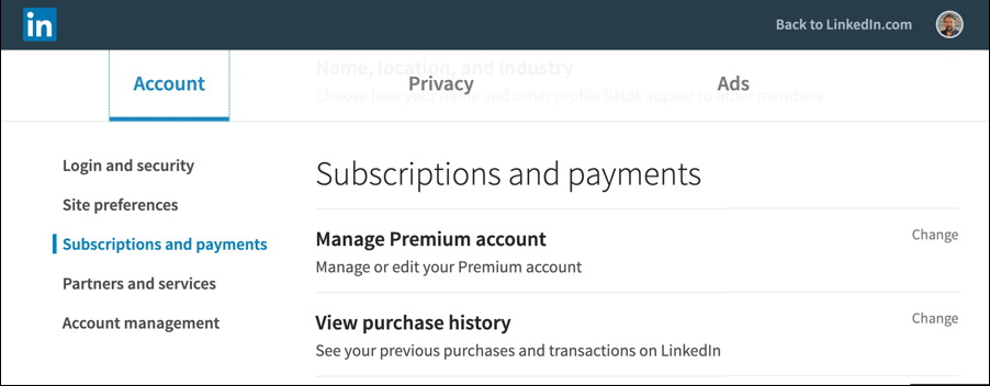 linkedin - settings - premium