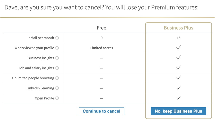 compare cancel linkedin premium