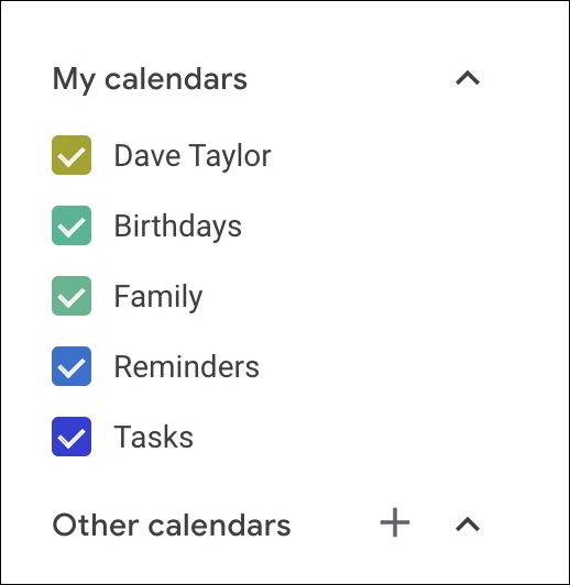 list of calendars - google calendar