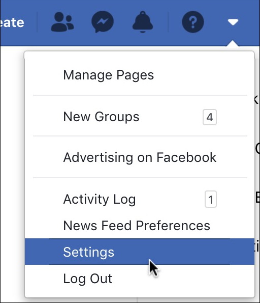 facebook settings menu