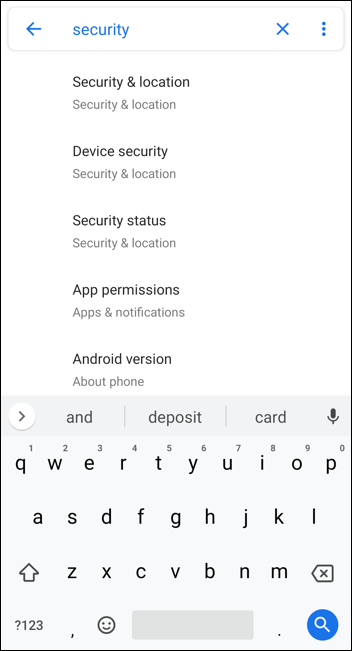 android settings - search security