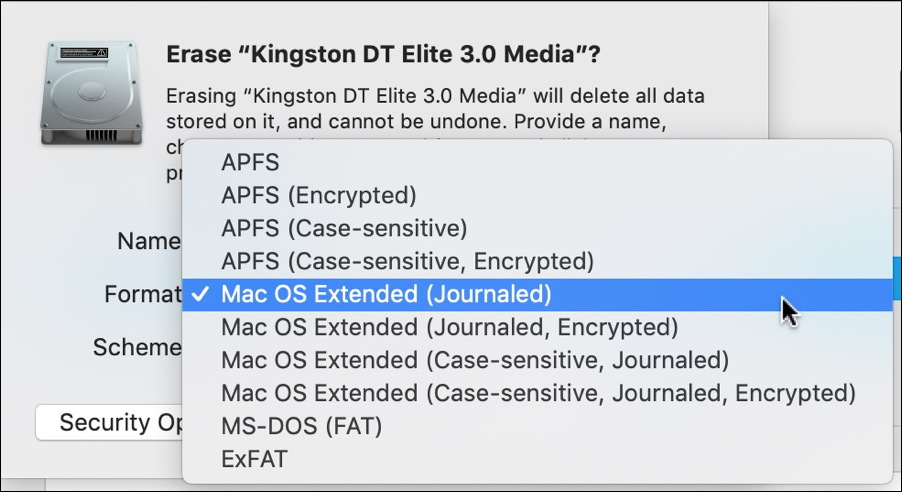 mac disk utility - choose file format