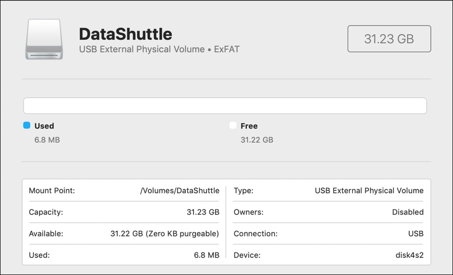 macos x - disk utility - usb flash drive disk formatted exfat