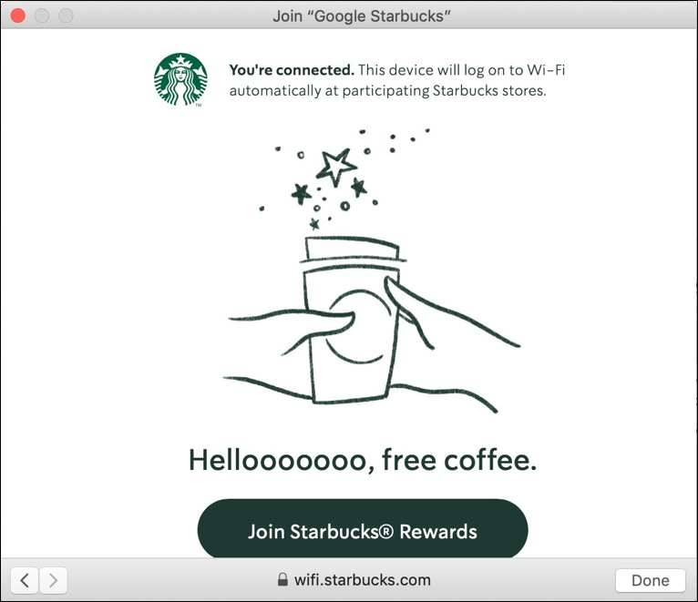 starbucks wifi network - logged in