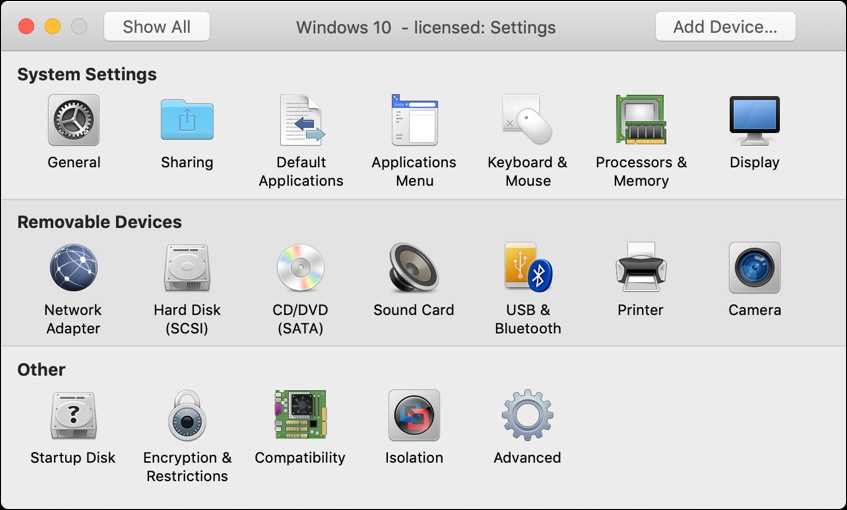 vmware fusion - vm settings