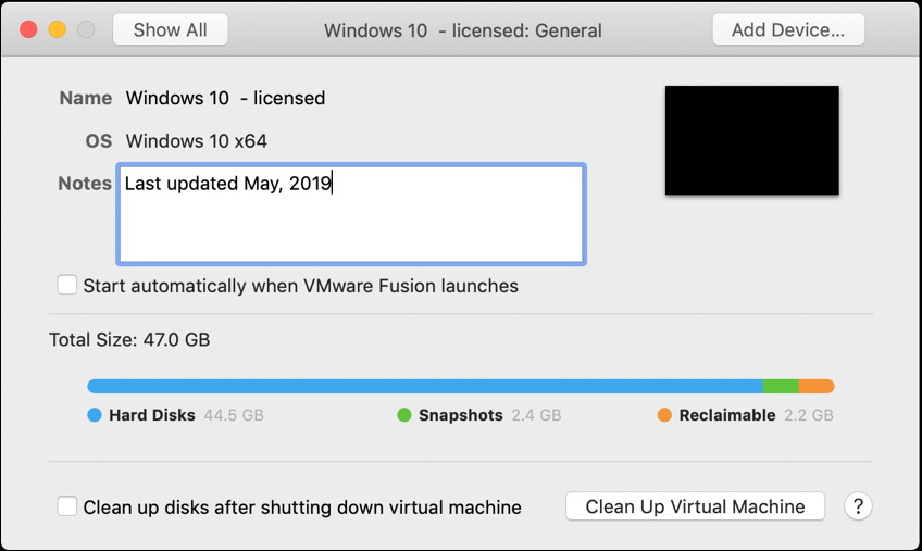 vmware fusion - general disk space reclaim