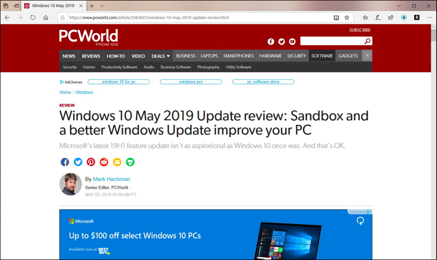 windows 10 info page in microsoft edge