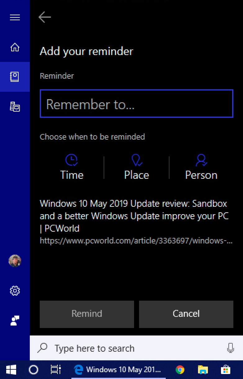 cortana reminder settings