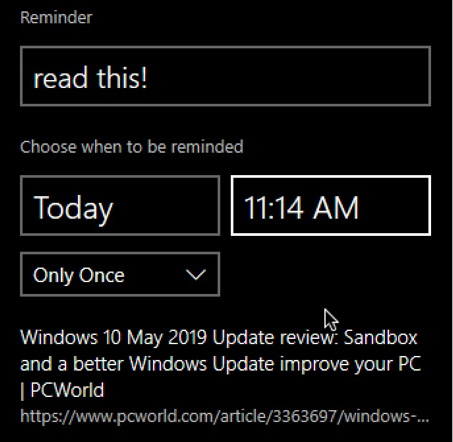 win10 cortana reminder - set for specific time