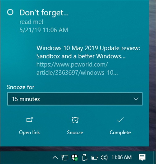 cortana reminder pop-up