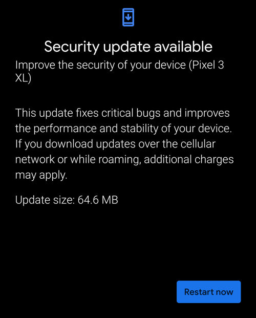 android security update installed restart