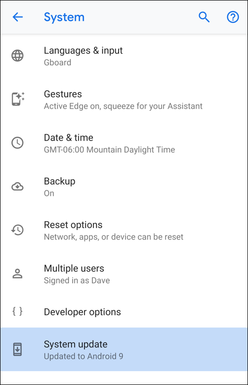 android 9 pie - system updates