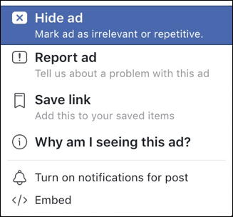 facebook ad feedback menu