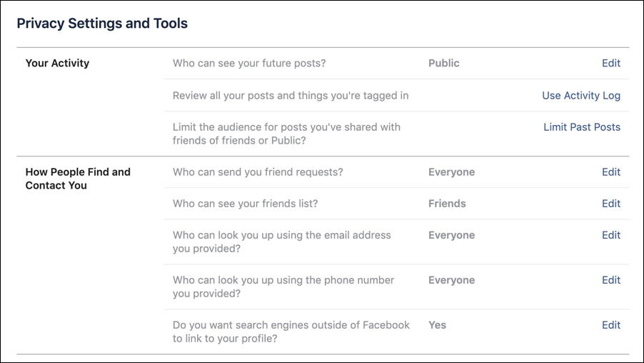 facebook privacy settings