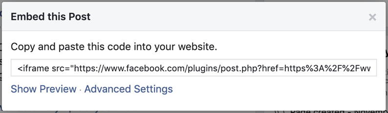 facebook post embed code pop-up