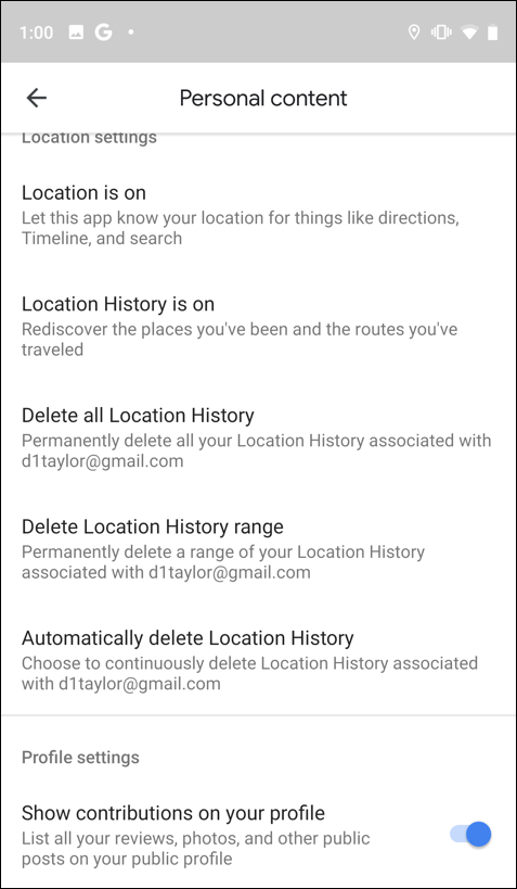 google maps location history - settings preferences privacy