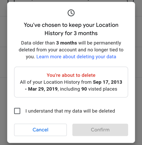 confirm automatic delete - google location history maps privacy