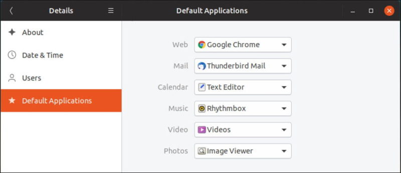 ubuntu linux settings: default apps