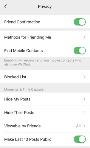 wechat privacy settings iphone ios