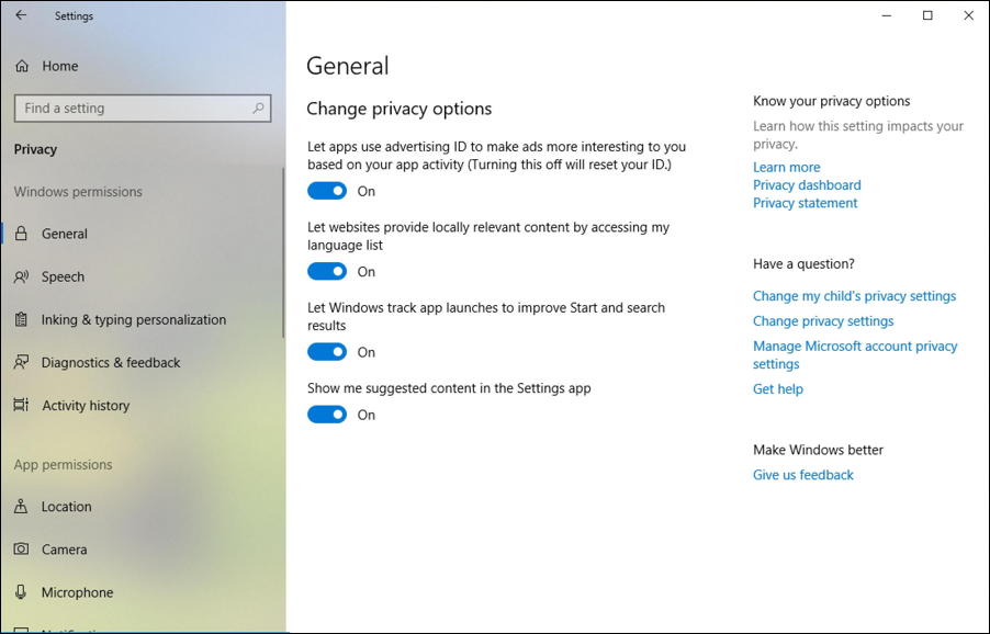 windows 10 privacy settings control panel