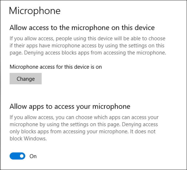 win10 privacy - microphone access settings