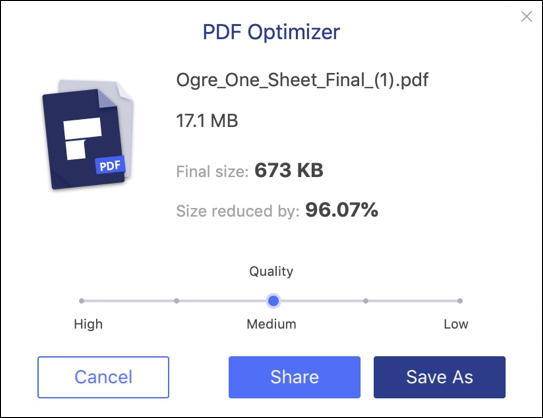 wondershare pdfelement 7.0 mac - optimized pdf shrink shrunk smaller