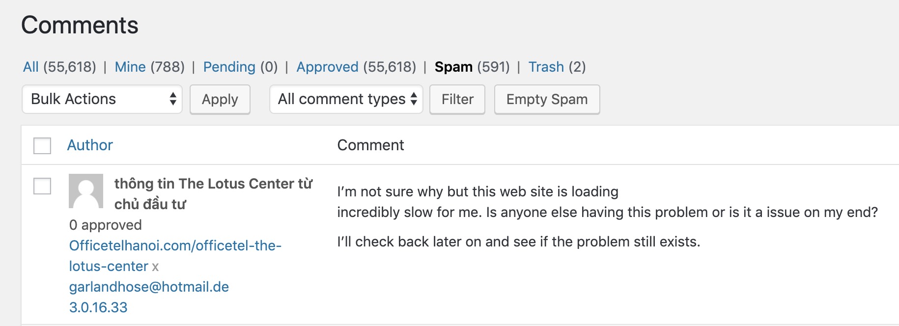wordpress spam comments