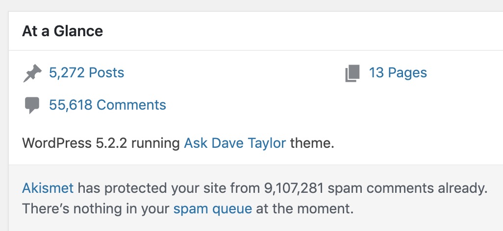 wordpress dashboard - akismet spam comments